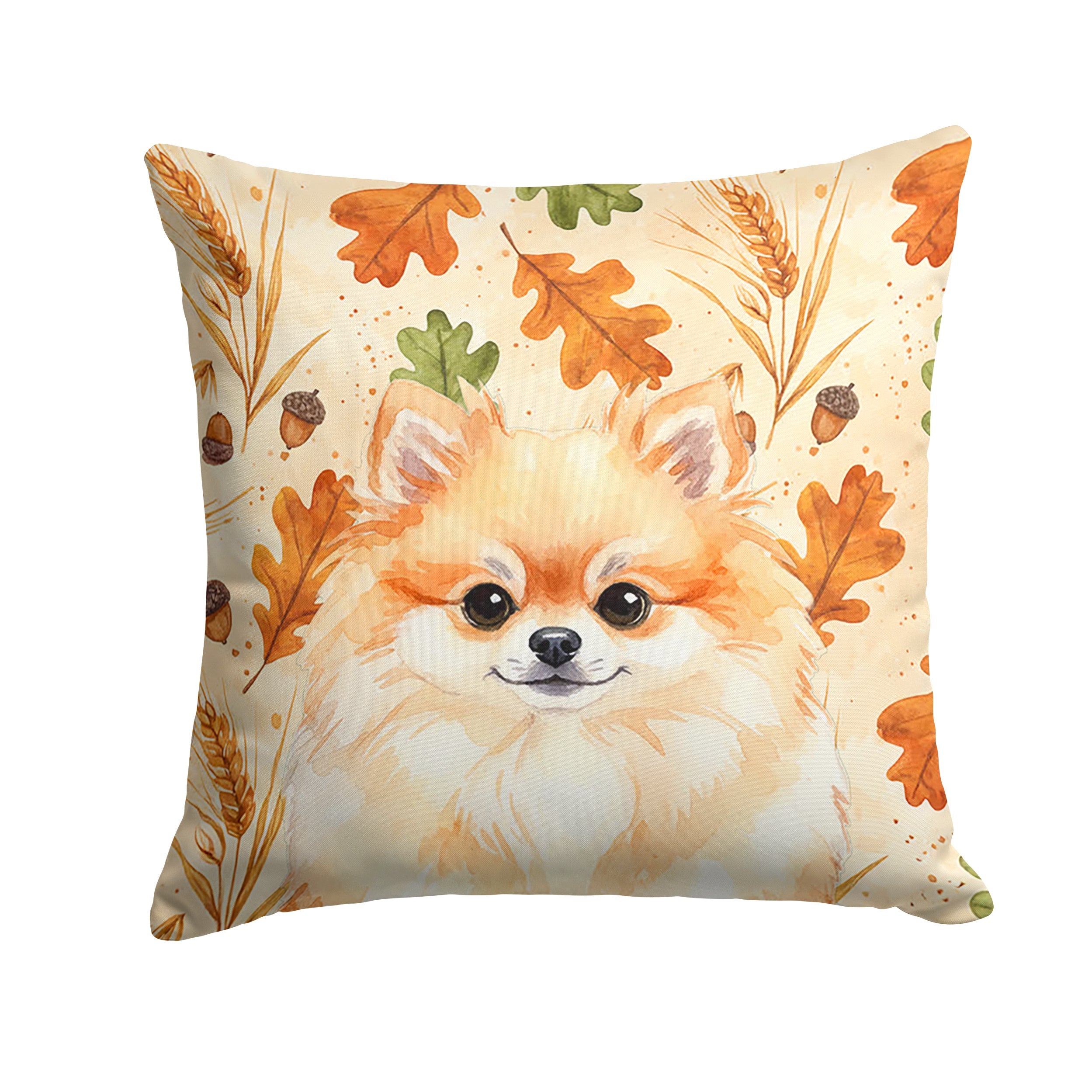 Pomeranian Heirloom Fall Decorative Throw Pillow 18x18 Indoor Outdoor Accent Cushion, Fabric Cover with Insert for Sofa, Bed, Porch & Living Room