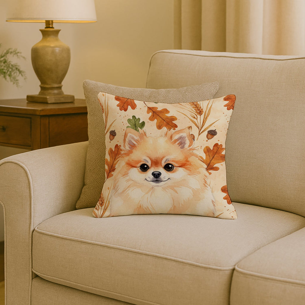 Pomeranian Heirloom Fall Decorative Throw Pillow 18x18 Indoor Outdoor Accent Cushion, Fabric Cover with Insert for Sofa, Bed, Porch & Living Room