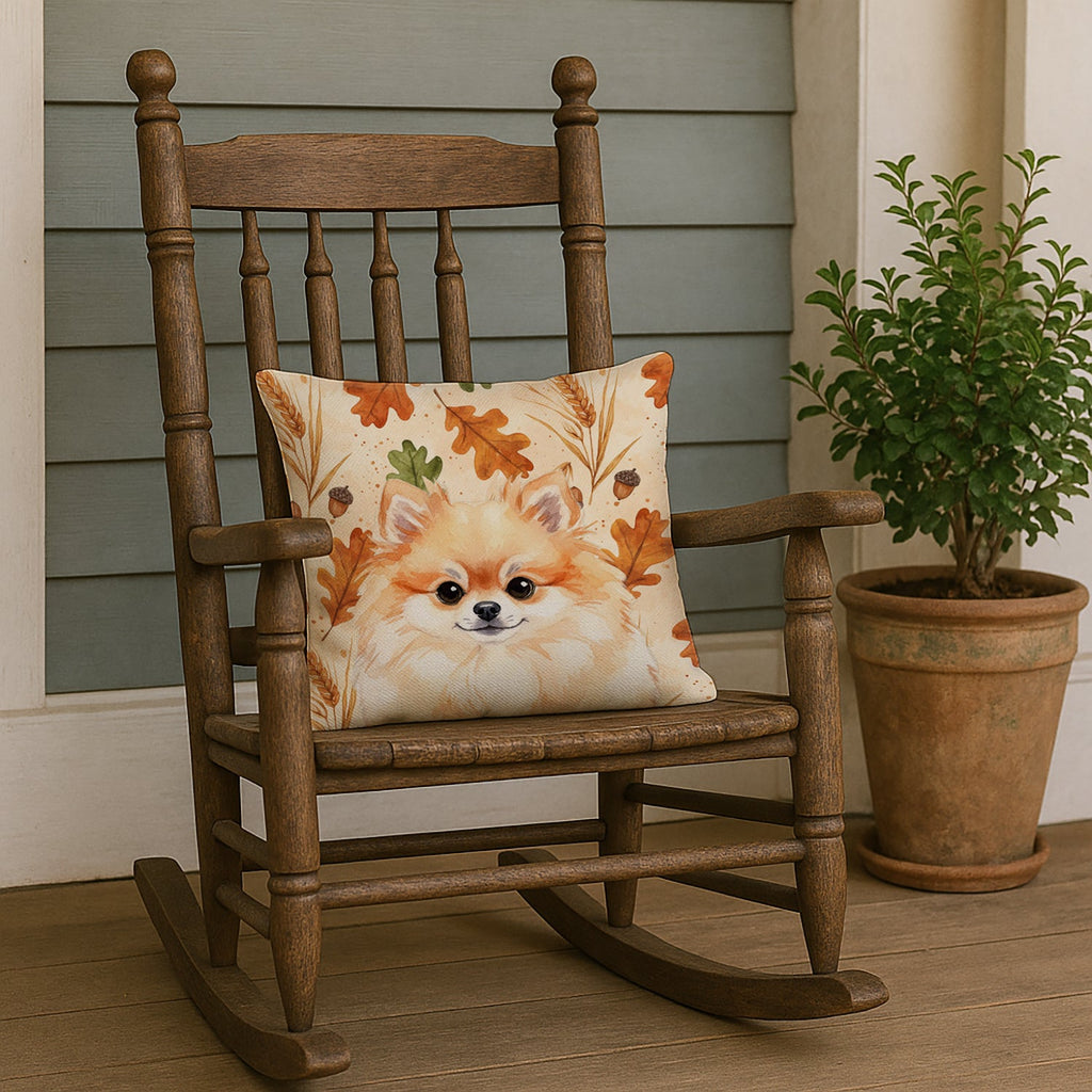 Pomeranian Heirloom Fall Decorative Throw Pillow 18x18 Indoor Outdoor Accent Cushion, Fabric Cover with Insert for Sofa, Bed, Porch & Living Room