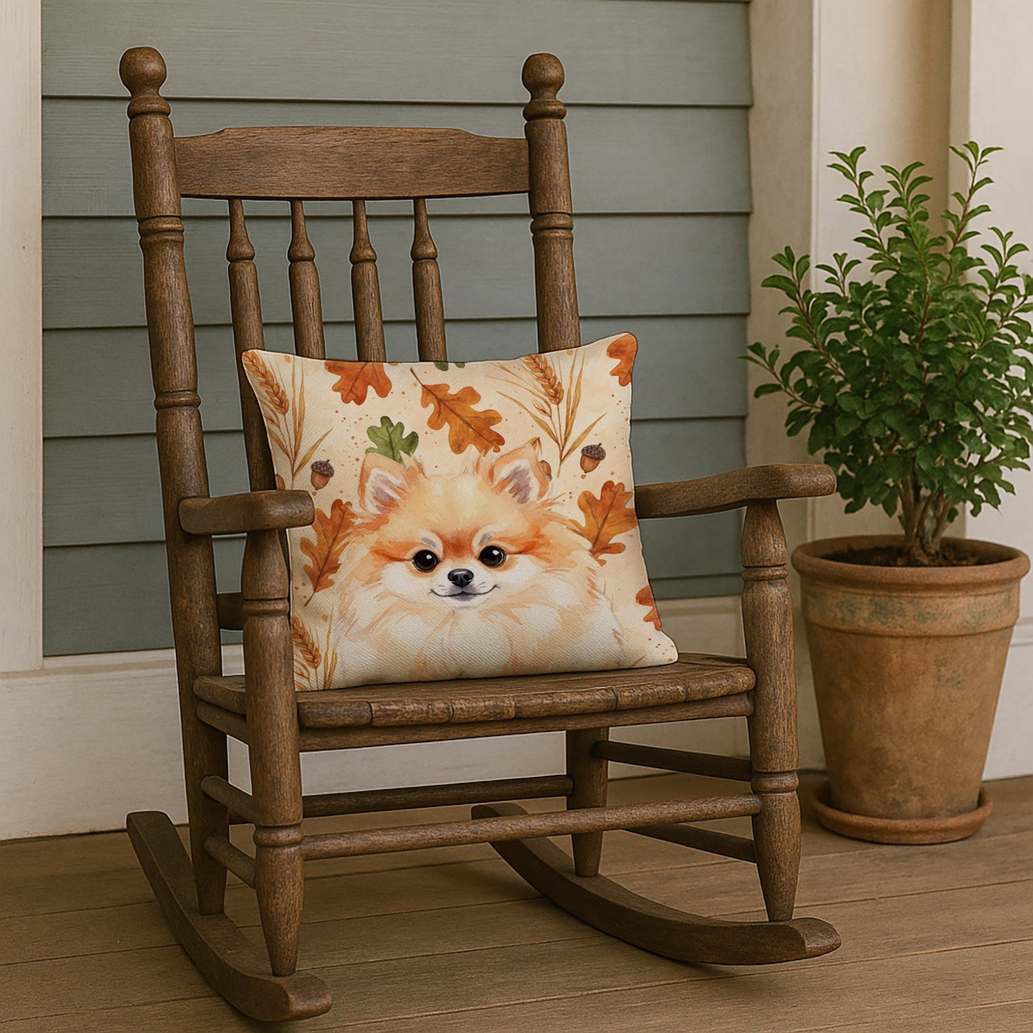 Pomeranian Heirloom Fall Decorative Throw Pillow 18x18 Indoor Outdoor Accent Cushion, Fabric Cover with Insert for Sofa, Bed, Porch & Living Room