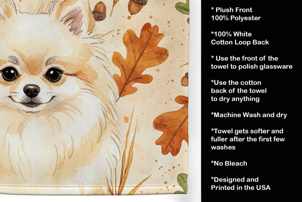 Cream Pomeranian Heirloom Fall Kitchen Towel Velour Plush Front and Cotton Loop Back Machine Washable