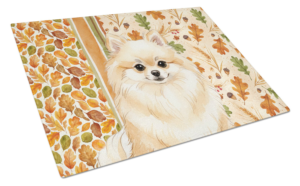 Cream Pomeranian Heirloom Fall Cutting Board Tempered Glass Kitchen Cutting Surface, Heat Resistant Chopping, Non-Slip Feet, Food Prep & Serving