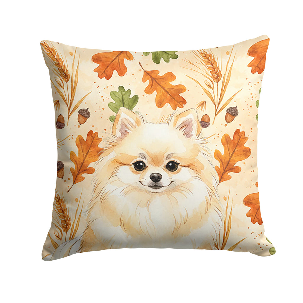 Cream Pomeranian Heirloom Fall Decorative Throw Pillow 14x14 Indoor Outdoor Accent Cushion, Fabric Cover with Insert for Sofa, Bed, Porch & Living Room