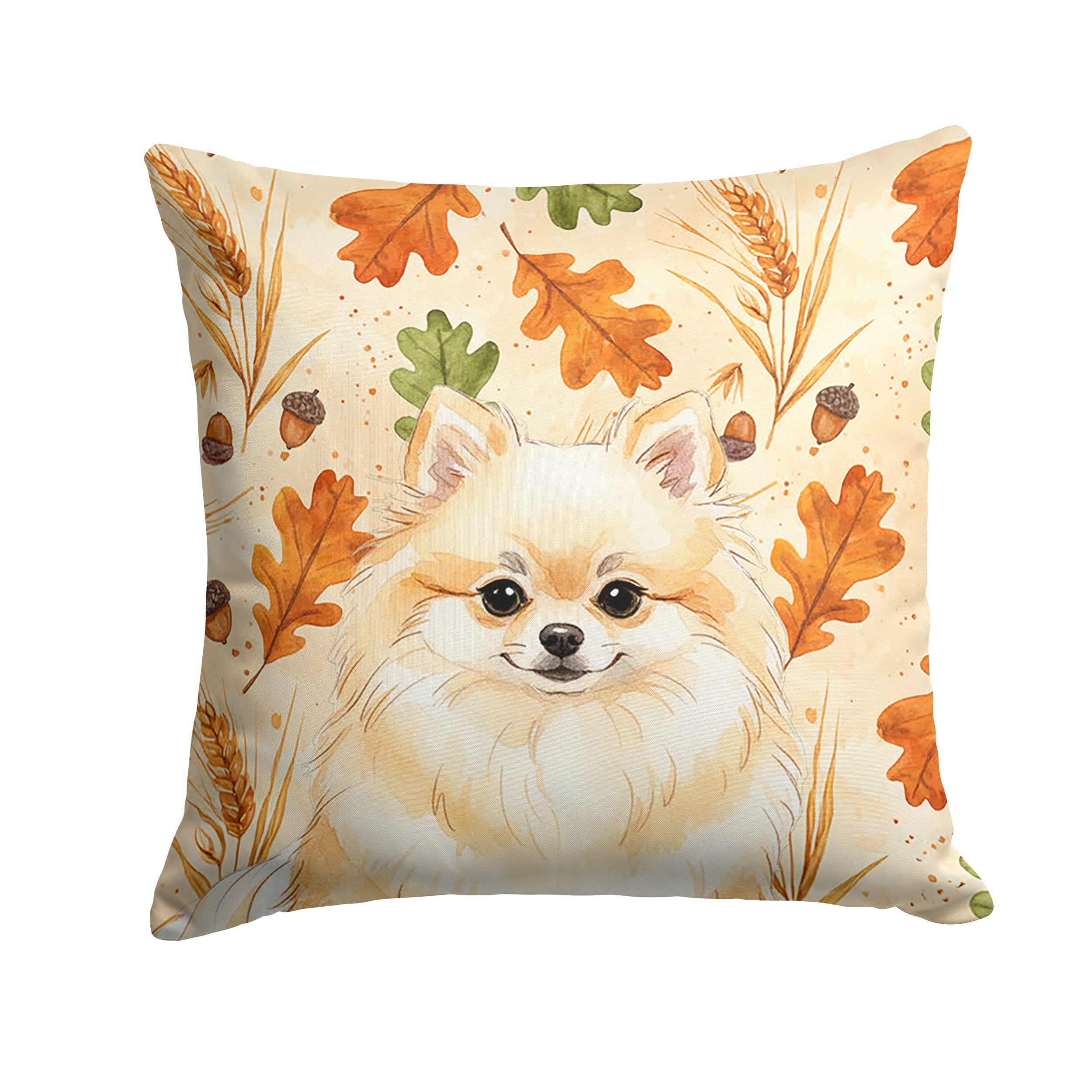 Cream Pomeranian Heirloom Fall Decorative Throw Pillow 14x14 Indoor Outdoor Accent Cushion, Fabric Cover with Insert for Sofa, Bed, Porch & Living Room