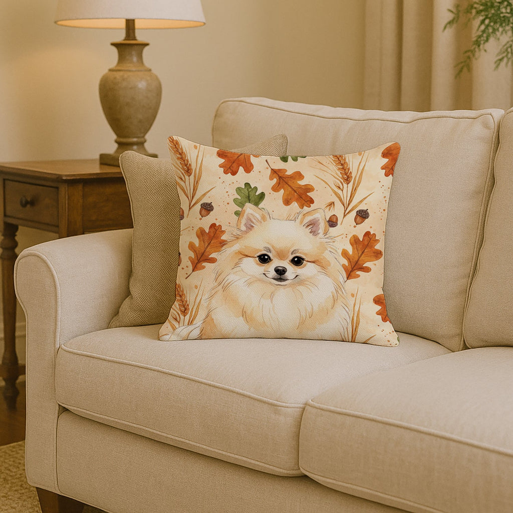 Cream Pomeranian Heirloom Fall Decorative Throw Pillow 14x14 Indoor Outdoor Accent Cushion, Fabric Cover with Insert for Sofa, Bed, Porch & Living Room