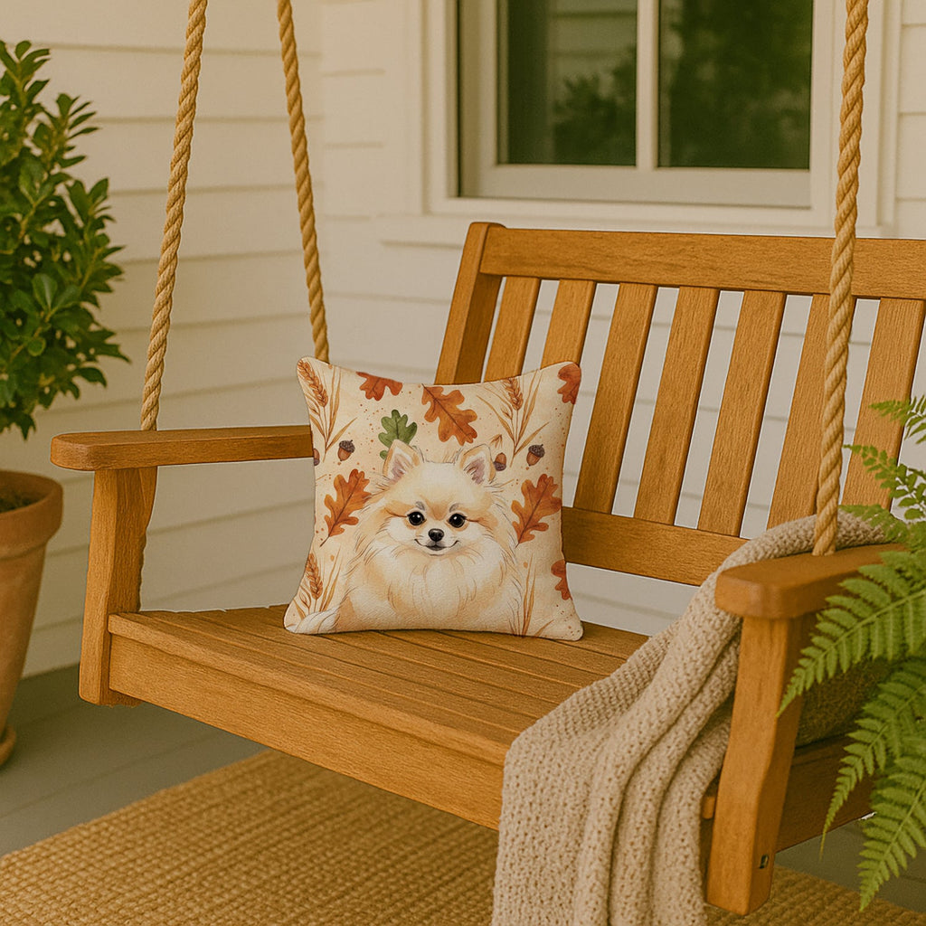 Cream Pomeranian Heirloom Fall Decorative Throw Pillow 14x14 Indoor Outdoor Accent Cushion, Fabric Cover with Insert for Sofa, Bed, Porch & Living Room