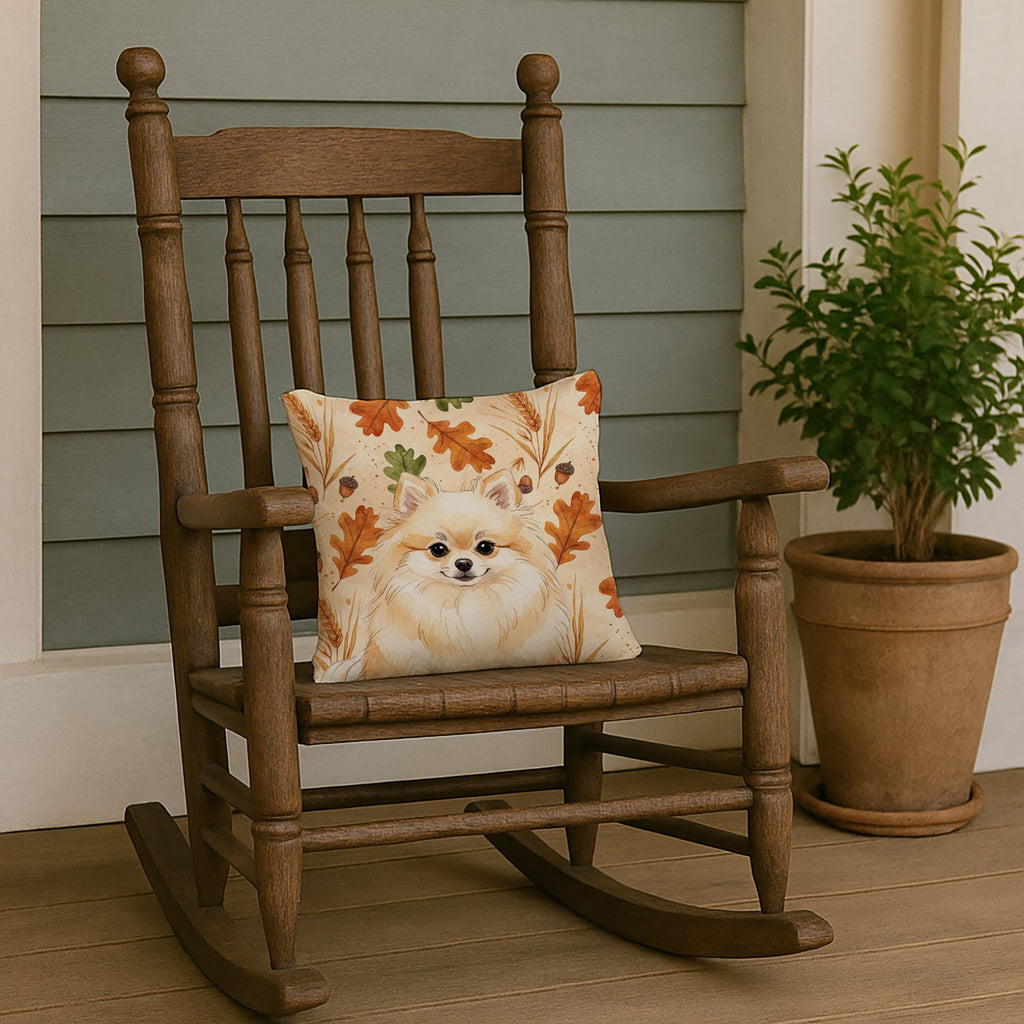 Cream Pomeranian Heirloom Fall Decorative Throw Pillow 14x14 Indoor Outdoor Accent Cushion, Fabric Cover with Insert for Sofa, Bed, Porch & Living Room