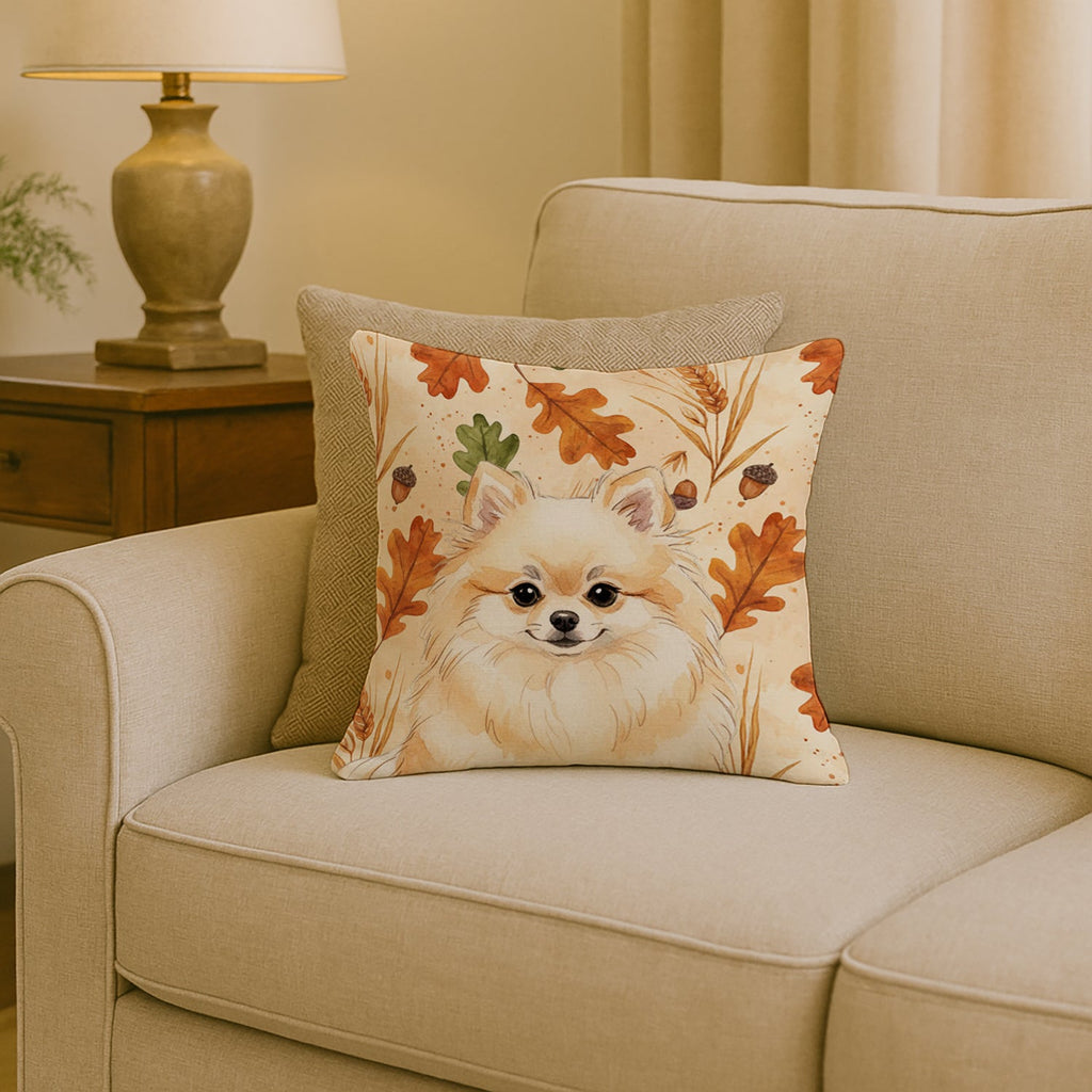 Cream Pomeranian Heirloom Fall Decorative Throw Pillow 18x18 Indoor Outdoor Accent Cushion, Fabric Cover with Insert for Sofa, Bed, Porch & Living Room