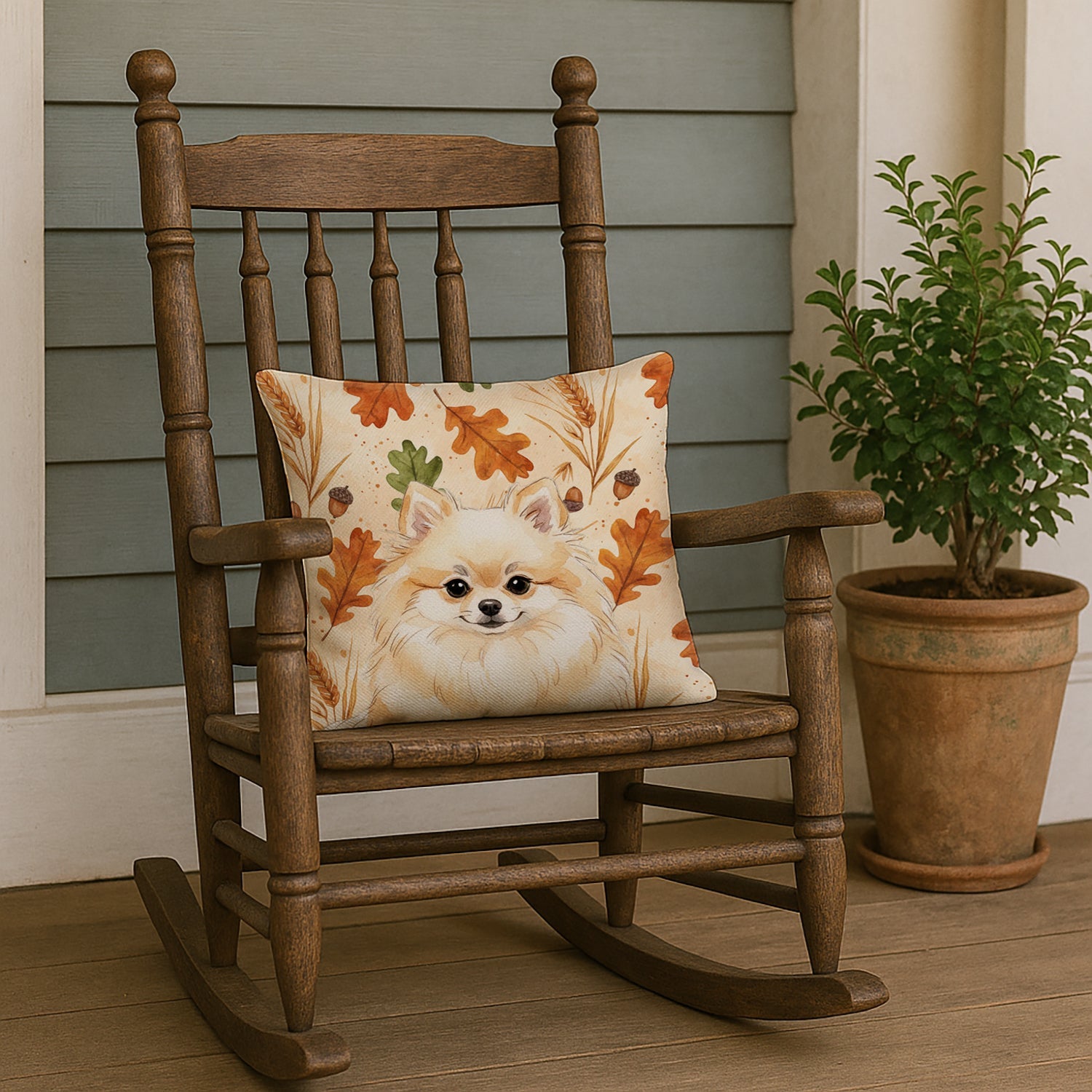 Cream Pomeranian Heirloom Fall Decorative Throw Pillow 18x18 Indoor Outdoor Accent Cushion, Fabric Cover with Insert for Sofa, Bed, Porch & Living Room