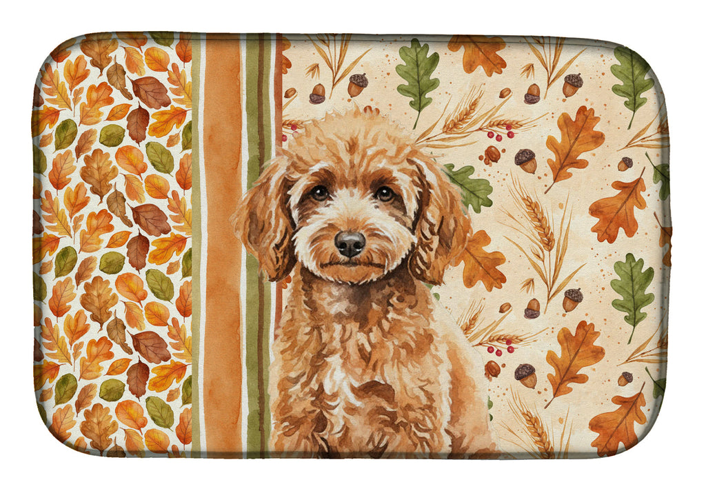Miniature Apricot Poodle Heirloom Fall Dish Drying Mat Absorbent Dish Drying Mat Pad for Kitchen Counter Dish Drainer Mat for Countertop, 14 x 21", Multicolor