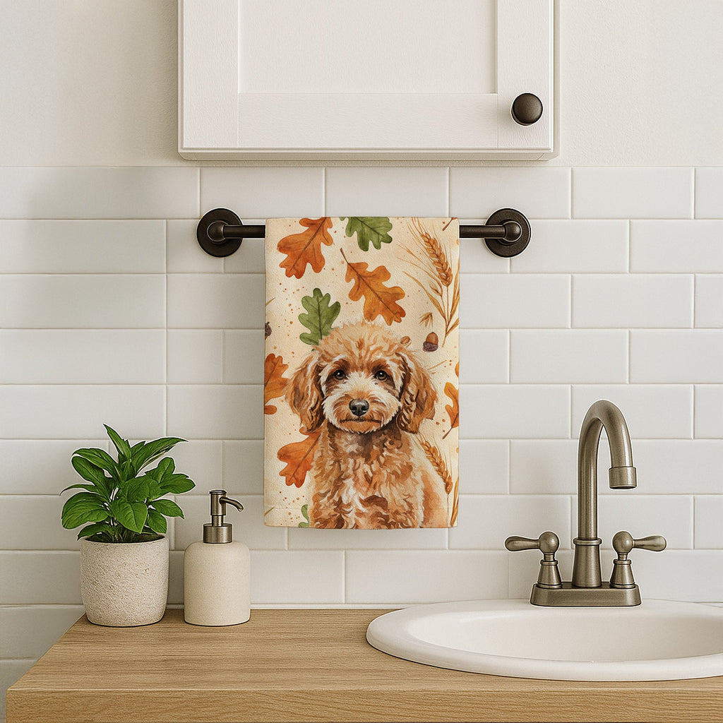 Miniature Apricot Poodle Heirloom Fall Kitchen Towel Velour Plush Front and Cotton Loop Back Machine Washable