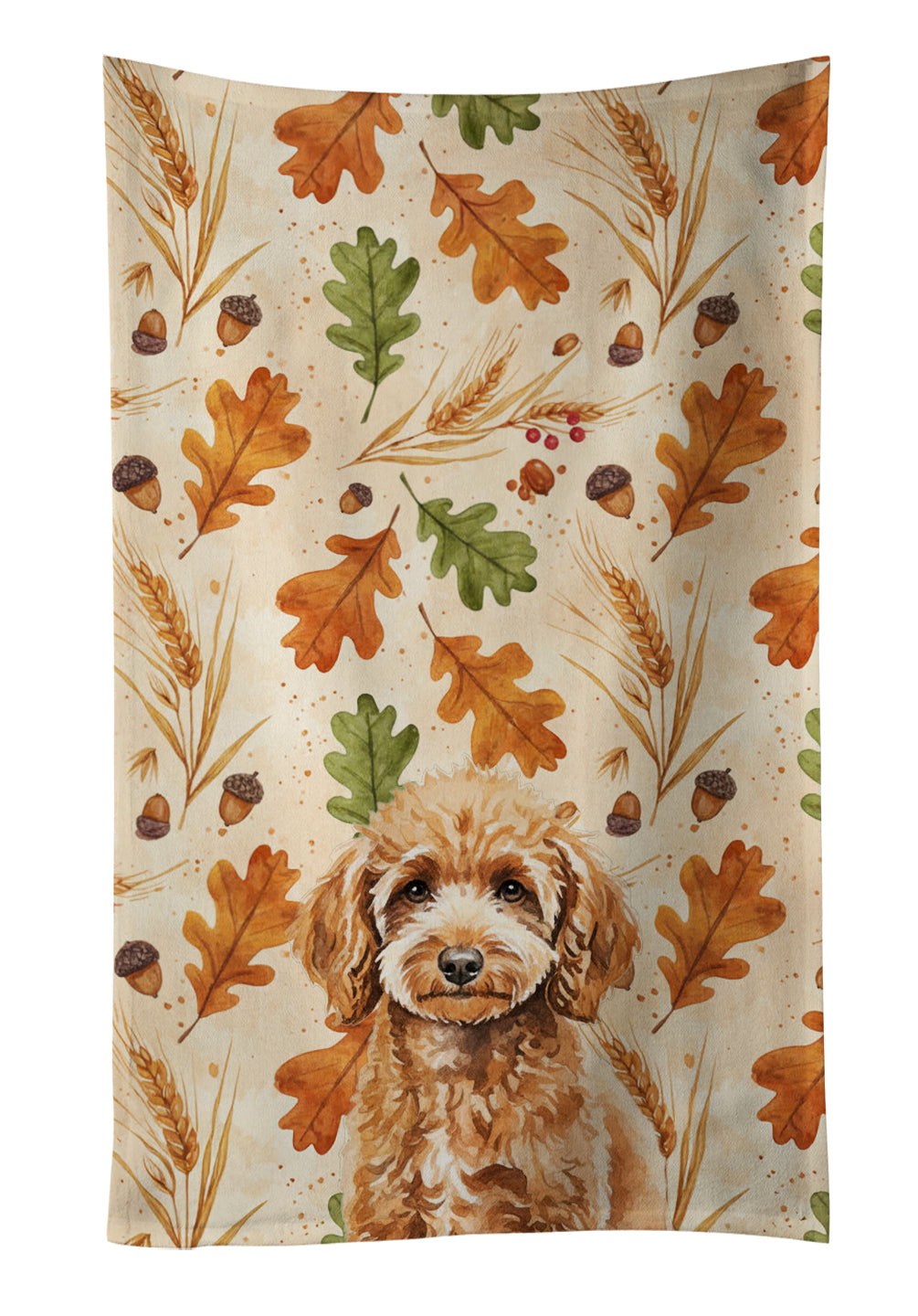 Miniature Apricot Poodle Heirloom Fall Kitchen Towel Velour Plush Front and Cotton Loop Back Machine Washable