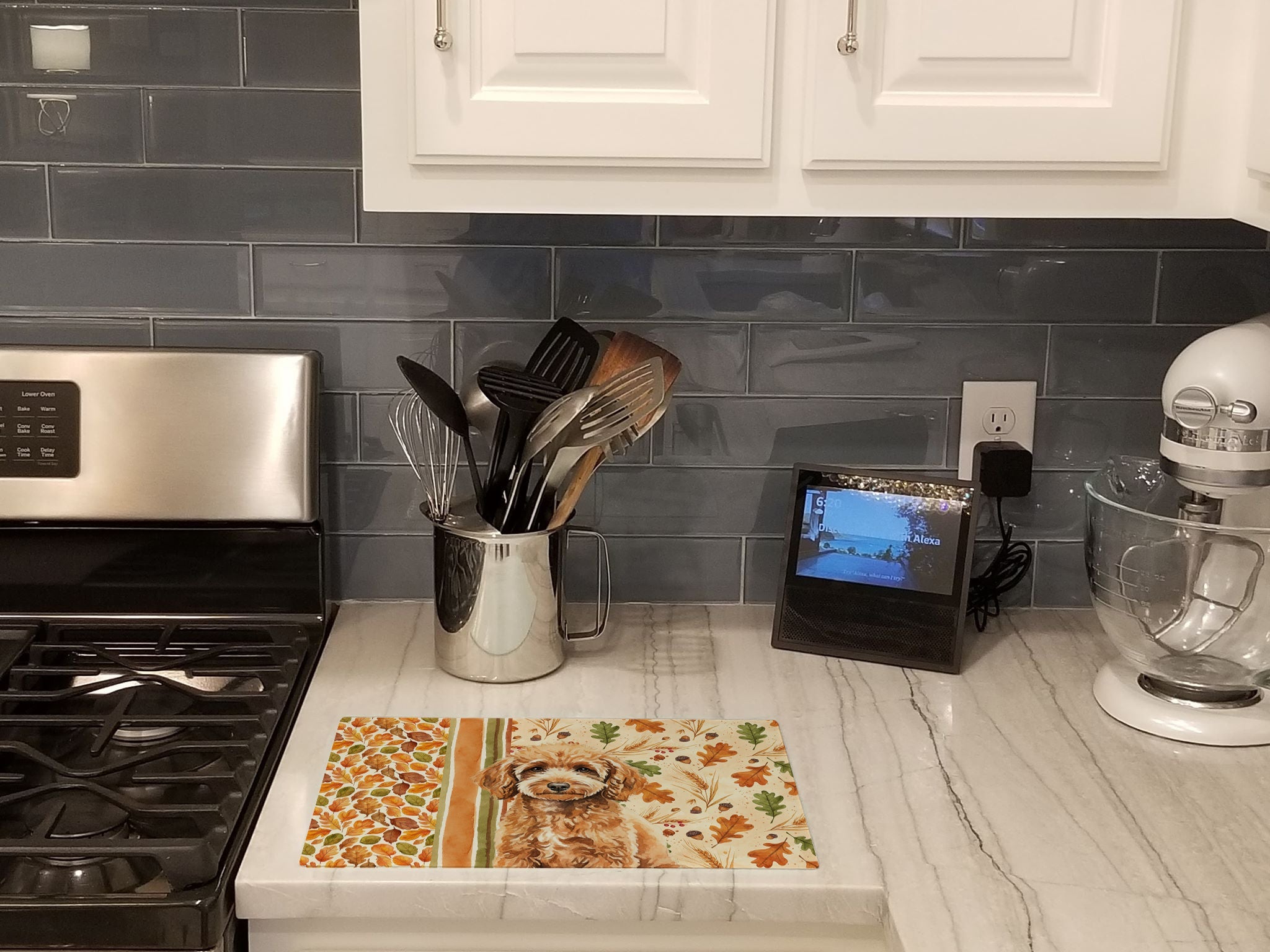 Miniature Apricot Poodle Heirloom Fall Cutting Board Tempered Glass Kitchen Cutting Surface, Heat Resistant Chopping, Non-Slip Feet, Food Prep & Serving