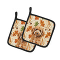 Miniature Apricot Poodle Heirloom Fall Pot Holder Set of 2 Heat Resistant Quilted Hot Pads 7.5 x 7.5 Inch, Insulated Kitchen Trivets for Cooking & Baking