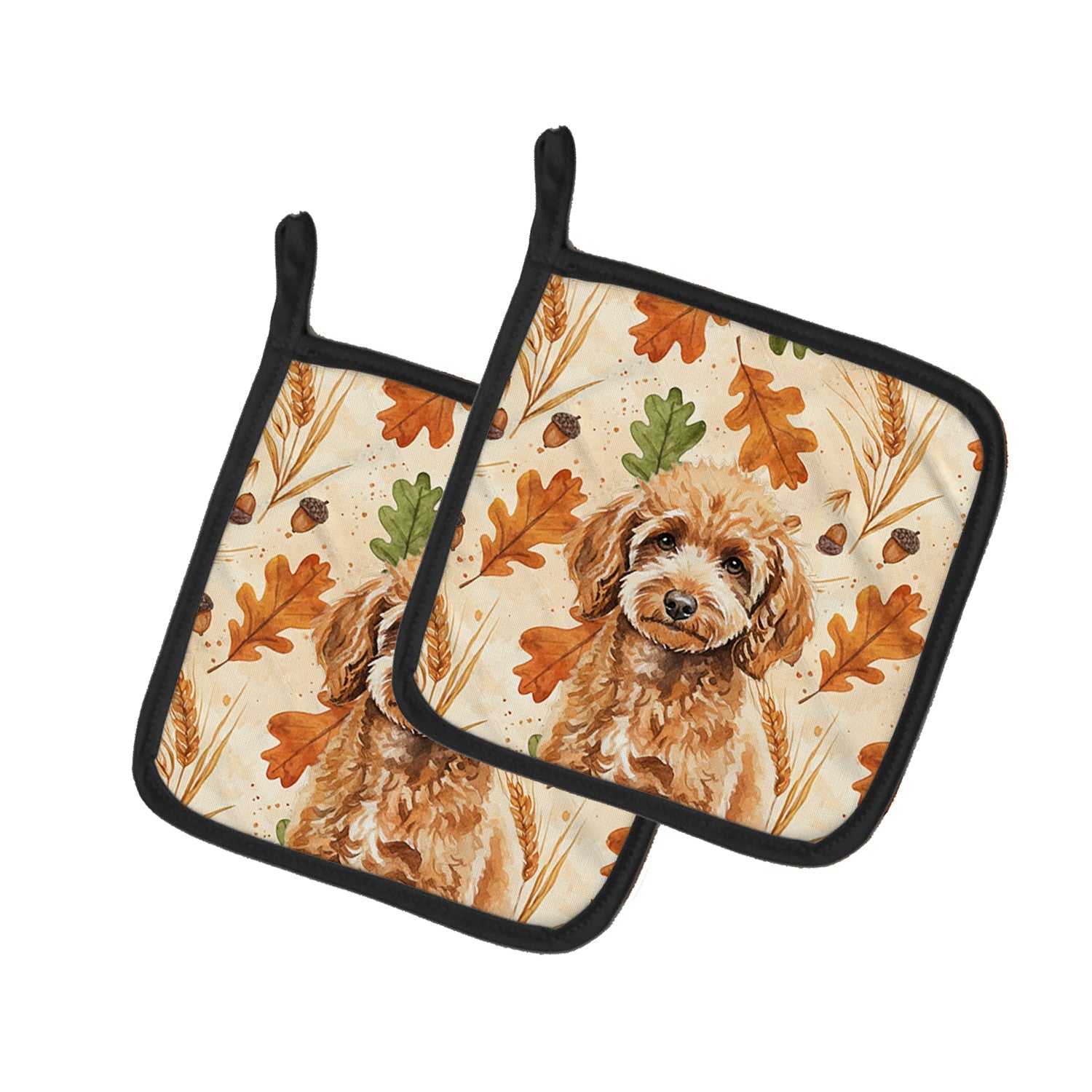 Miniature Apricot Poodle Heirloom Fall Pot Holder Set of 2 Heat Resistant Quilted Hot Pads 7.5 x 7.5 Inch, Insulated Kitchen Trivets for Cooking & Baking