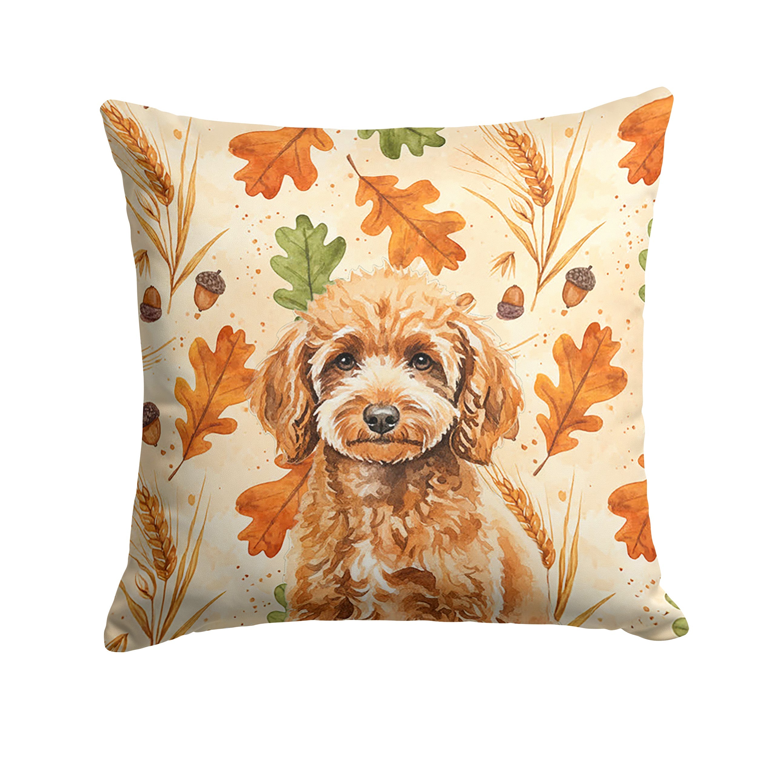 Miniature Apricot Poodle Heirloom Fall Decorative Throw Pillow 18x18 Indoor Outdoor Accent Cushion, Fabric Cover with Insert for Sofa, Bed, Porch & Living Room