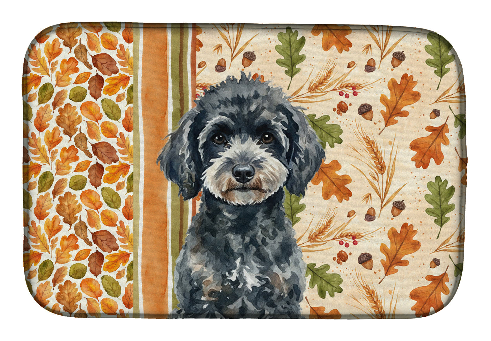 Miniature Black Poodle Heirloom Fall Dish Drying Mat Absorbent Dish Drying Mat Pad for Kitchen Counter Dish Drainer Mat for Countertop, 14 x 21", Multicolor