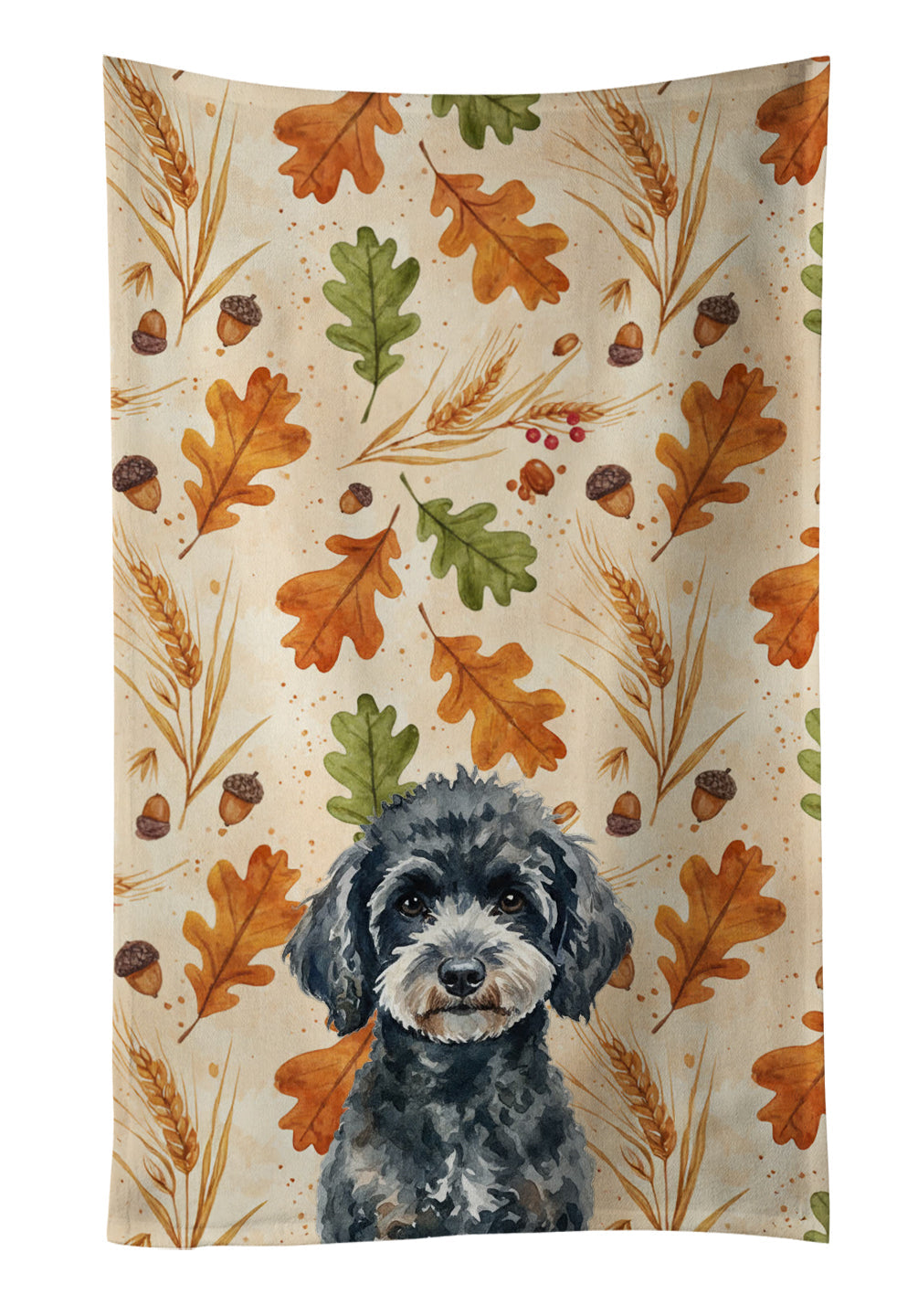 Miniature Black Poodle Heirloom Fall Kitchen Towel Velour Plush Front and Cotton Loop Back Machine Washable