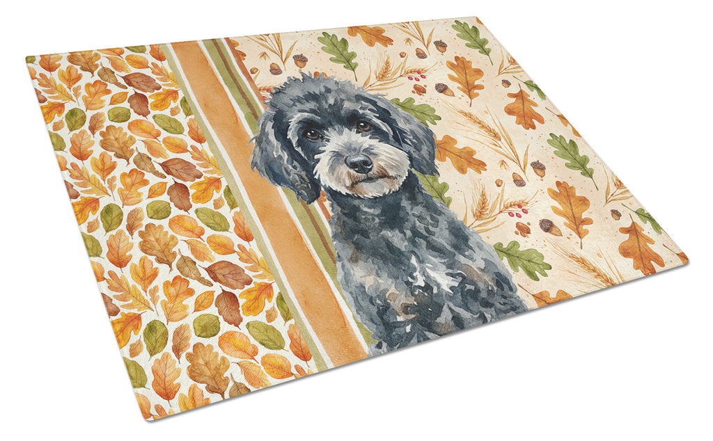 Miniature Black Poodle Heirloom Fall Cutting Board Tempered Glass Kitchen Cutting Surface, Heat Resistant Chopping, Non-Slip Feet, Food Prep & Serving