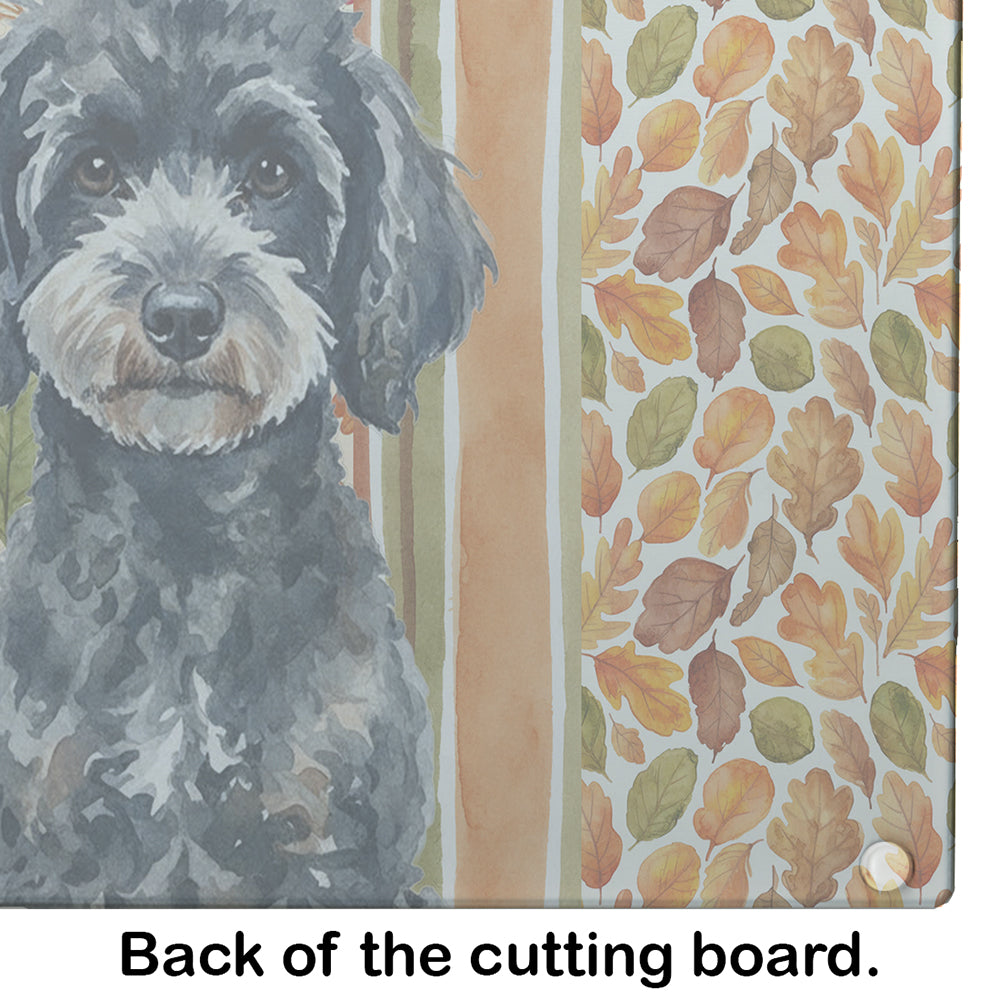 Miniature Black Poodle Heirloom Fall Cutting Board Tempered Glass Kitchen Cutting Surface, Heat Resistant Chopping, Non-Slip Feet, Food Prep & Serving