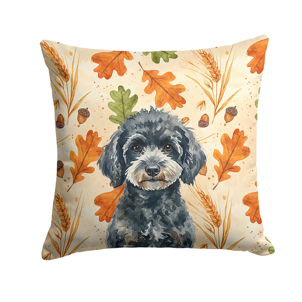 Miniature Black Poodle Heirloom Fall Decorative Throw Pillow 14x14 Indoor Outdoor Accent Cushion, Fabric Cover with Insert for Sofa, Bed, Porch & Living Room
