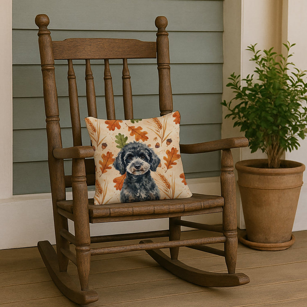 Miniature Black Poodle Heirloom Fall Decorative Throw Pillow 14x14 Indoor Outdoor Accent Cushion, Fabric Cover with Insert for Sofa, Bed, Porch & Living Room