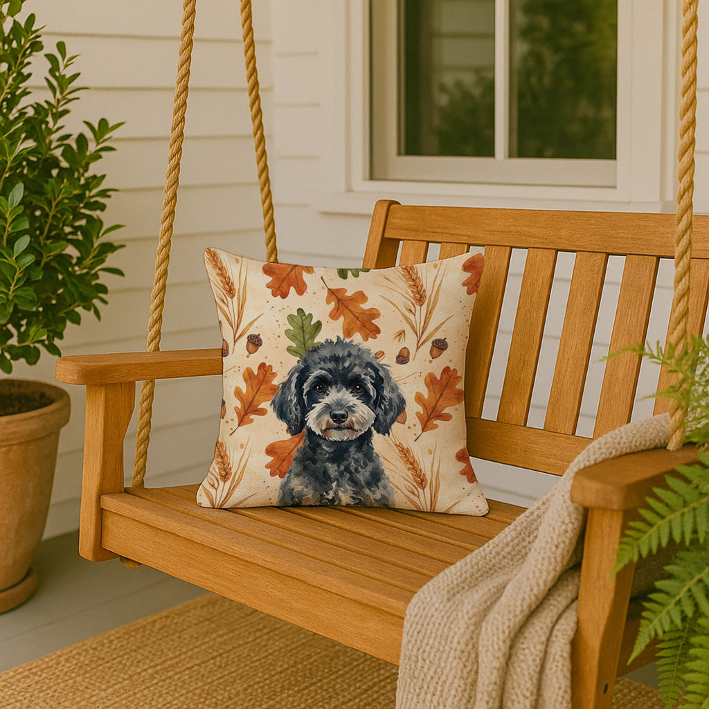 Miniature Black Poodle Heirloom Fall Decorative Throw Pillow 18x18 Indoor Outdoor Accent Cushion, Fabric Cover with Insert for Sofa, Bed, Porch & Living Room