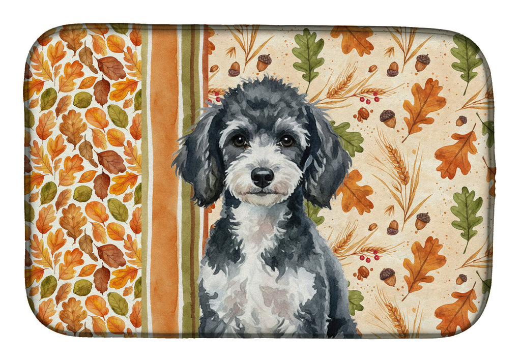 Miniature Parti Poodle Heirloom Fall Dish Drying Mat Absorbent Dish Drying Mat Pad for Kitchen Counter Dish Drainer Mat for Countertop, 14 x 21", Multicolor