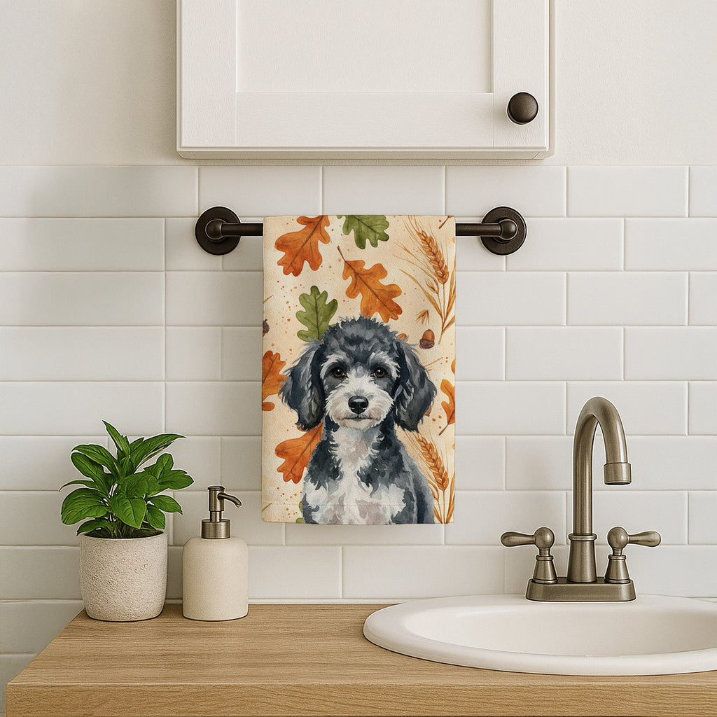 Miniature Parti Poodle Heirloom Fall Kitchen Towel Velour Plush Front and Cotton Loop Back Machine Washable