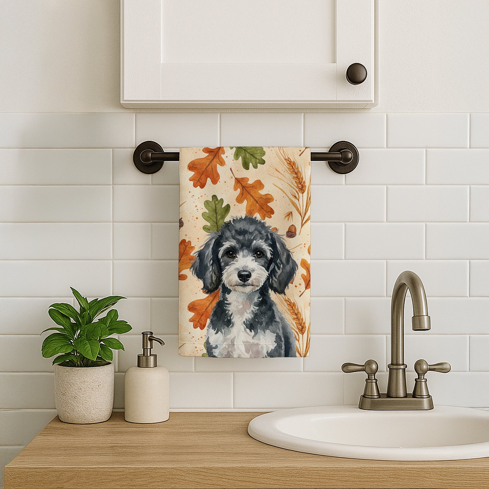 Miniature Parti Poodle Heirloom Fall Kitchen Towel Velour Plush Front and Cotton Loop Back Machine Washable