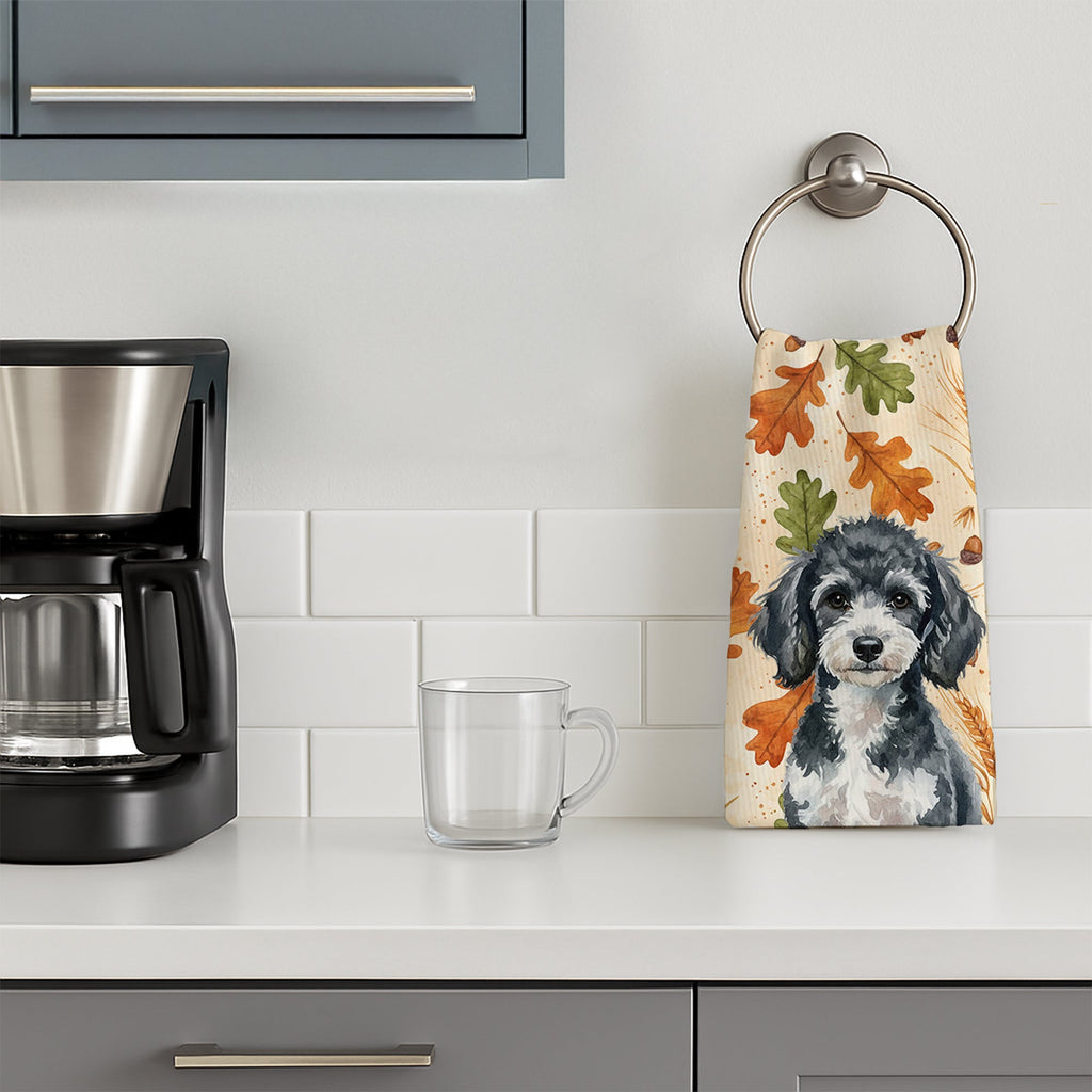 Miniature Parti Poodle Heirloom Fall Kitchen Towel Velour Plush Front and Cotton Loop Back Machine Washable