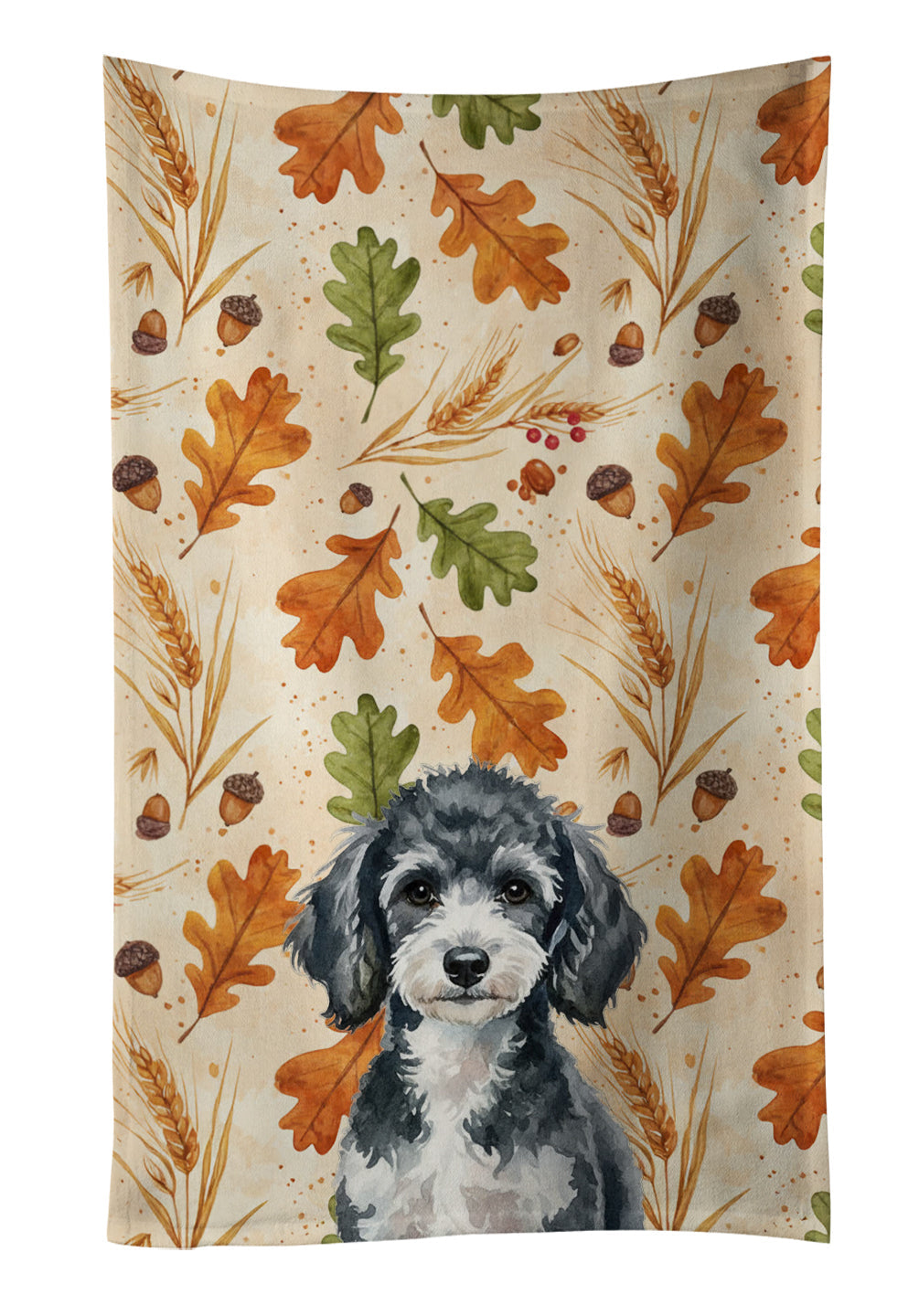 Miniature Parti Poodle Heirloom Fall Kitchen Towel Velour Plush Front and Cotton Loop Back Machine Washable
