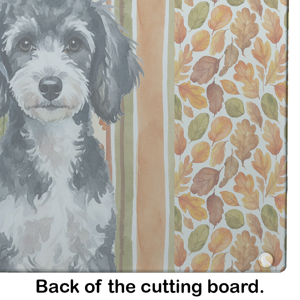 Miniature Parti Poodle Heirloom Fall Cutting Board Tempered Glass Kitchen Cutting Surface, Heat Resistant Chopping, Non-Slip Feet, Food Prep & Serving