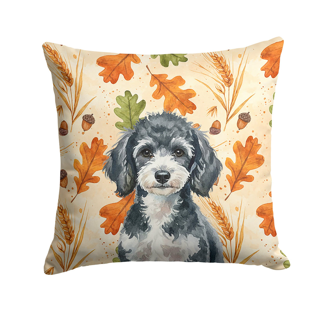 Miniature Parti Poodle Heirloom Fall Decorative Throw Pillow 14x14 Indoor Outdoor Accent Cushion, Fabric Cover with Insert for Sofa, Bed, Porch & Living Room