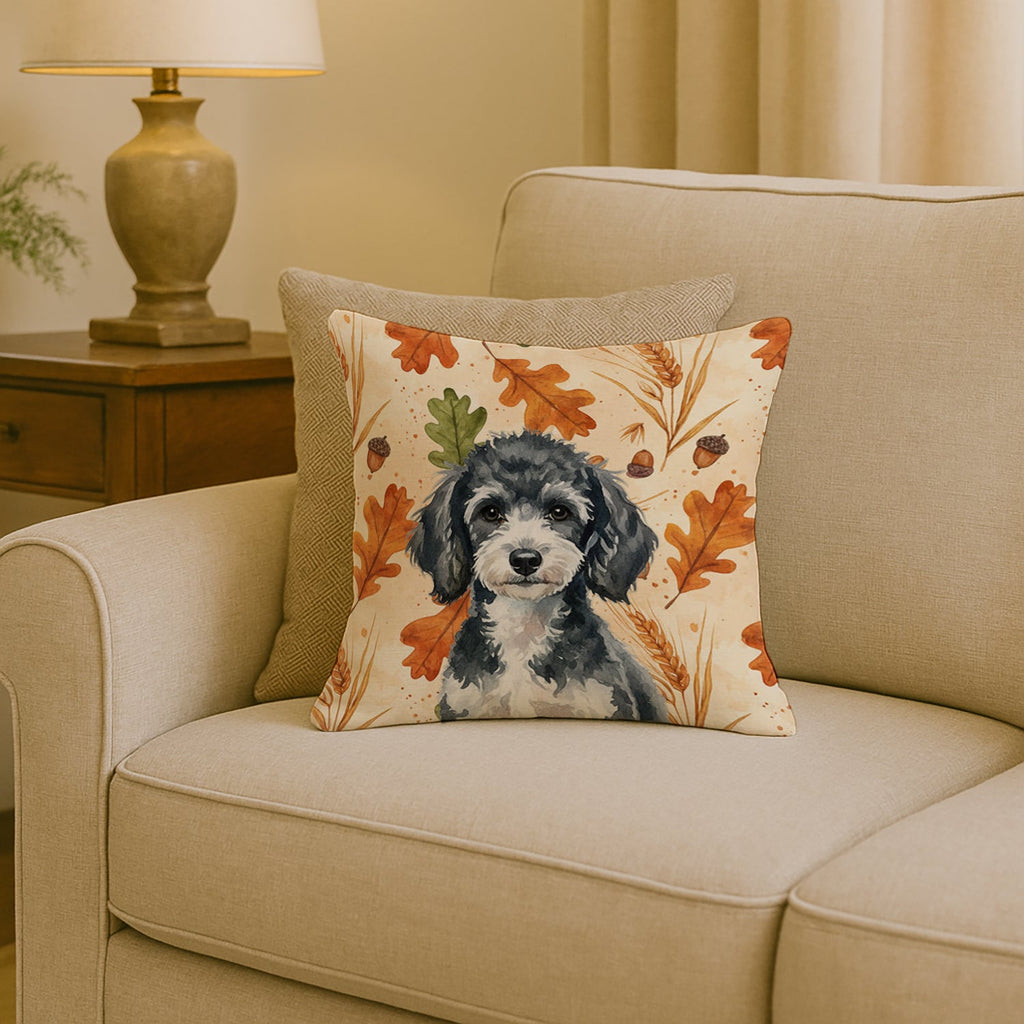 Miniature Parti Poodle Heirloom Fall Decorative Throw Pillow 18x18 Indoor Outdoor Accent Cushion, Fabric Cover with Insert for Sofa, Bed, Porch & Living Room