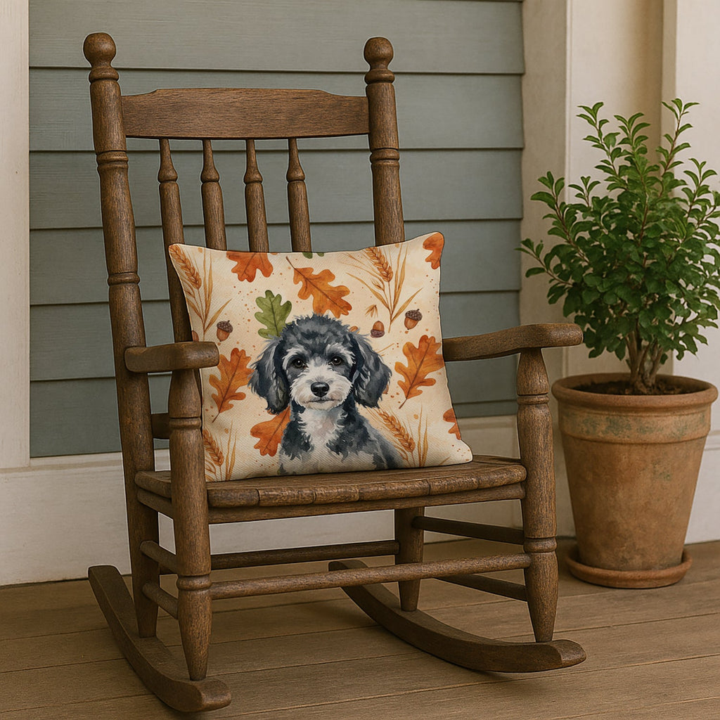 Miniature Parti Poodle Heirloom Fall Decorative Throw Pillow 18x18 Indoor Outdoor Accent Cushion, Fabric Cover with Insert for Sofa, Bed, Porch & Living Room
