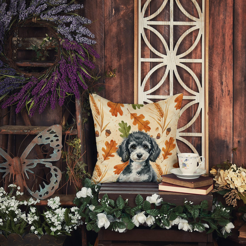 Miniature Parti Poodle Heirloom Fall Decorative Throw Pillow 18x18 Indoor Outdoor Accent Cushion, Fabric Cover with Insert for Sofa, Bed, Porch & Living Room