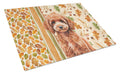 Miniature Red Poodle Heirloom Fall Cutting Board Tempered Glass Kitchen Cutting Surface, Heat Resistant Chopping, Non-Slip Feet, Food Prep & Serving