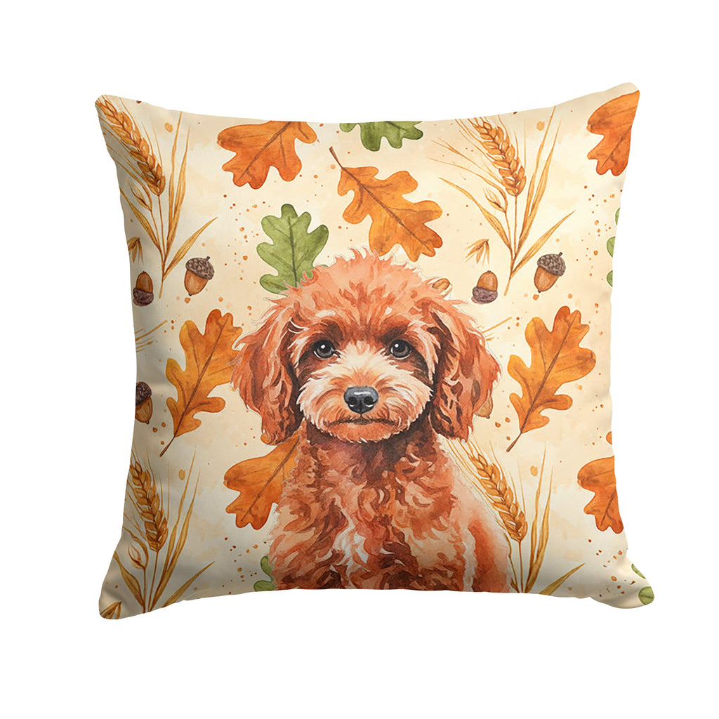 Miniature Red Poodle Heirloom Fall Decorative Throw Pillow 14x14 Indoor Outdoor Accent Cushion, Fabric Cover with Insert for Sofa, Bed, Porch & Living Room