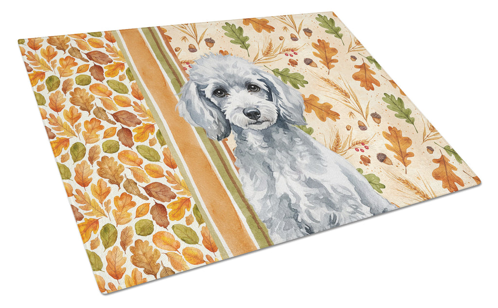 Miniature Silver Poodle Heirloom Fall Cutting Board Tempered Glass Kitchen Cutting Surface, Heat Resistant Chopping, Non-Slip Feet, Food Prep & Serving