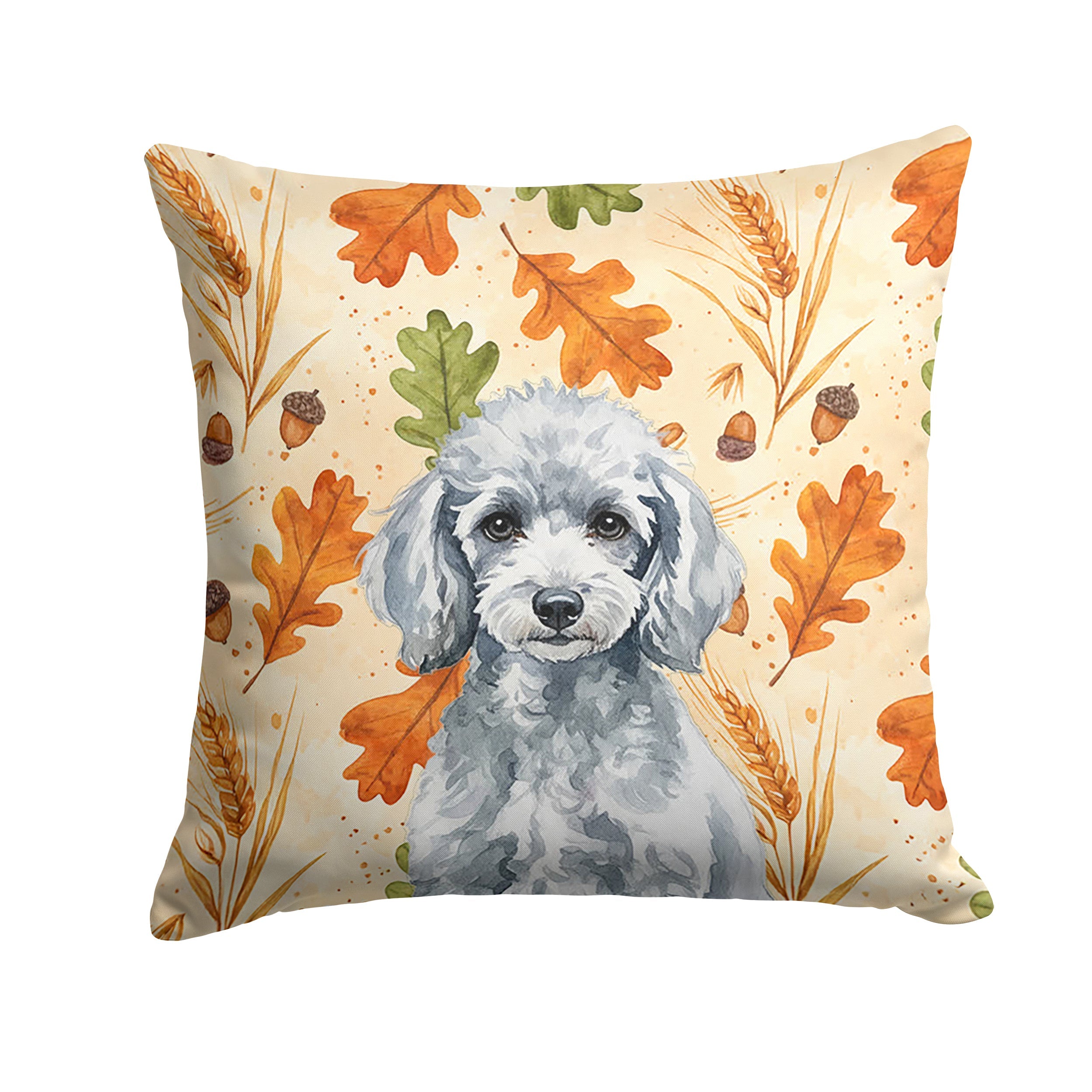 Miniature Silver Poodle Heirloom Fall Decorative Throw Pillow 14x14 Indoor Outdoor Accent Cushion, Fabric Cover with Insert for Sofa, Bed, Porch & Living Room