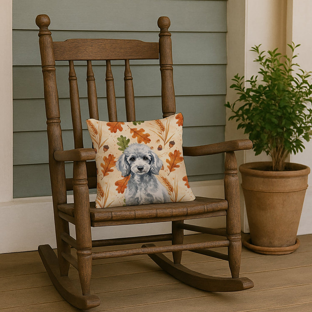 Miniature Silver Poodle Heirloom Fall Decorative Throw Pillow 14x14 Indoor Outdoor Accent Cushion, Fabric Cover with Insert for Sofa, Bed, Porch & Living Room
