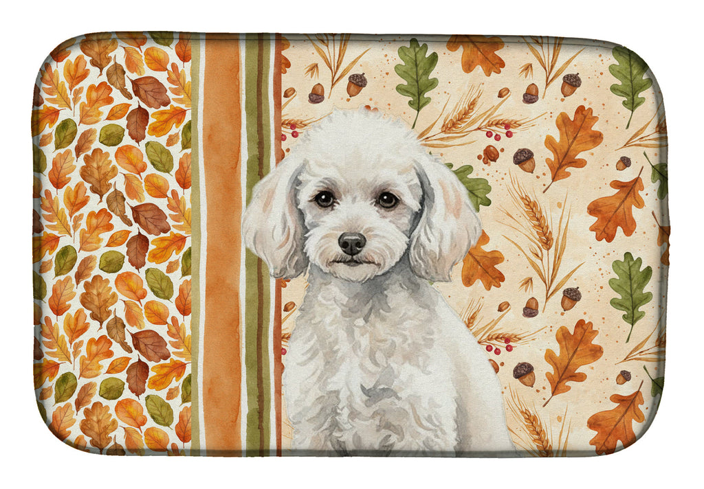Miniature White Poodle Heirloom Fall Dish Drying Mat Absorbent Dish Drying Mat Pad for Kitchen Counter Dish Drainer Mat for Countertop, 14 x 21", Multicolor