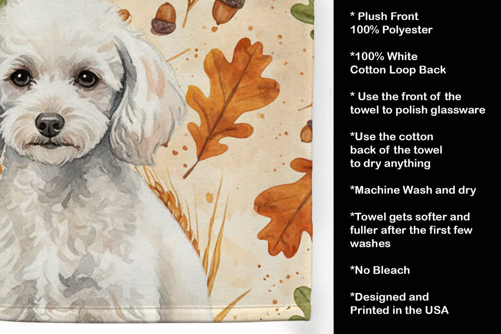 Miniature White Poodle Heirloom Fall Kitchen Towel Velour Plush Front and Cotton Loop Back Machine Washable