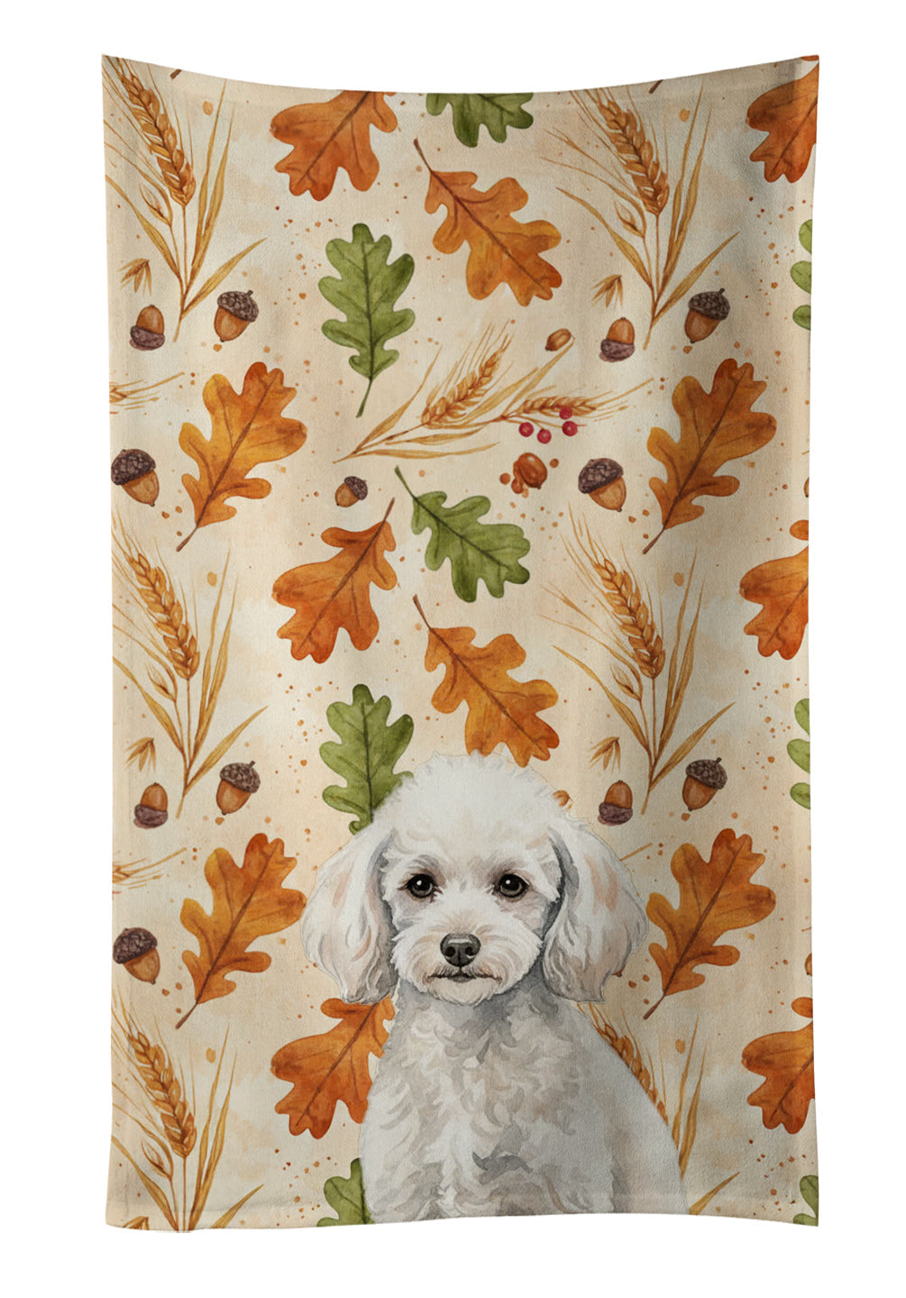 Miniature White Poodle Heirloom Fall Kitchen Towel Velour Plush Front and Cotton Loop Back Machine Washable