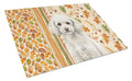 Miniature White Poodle Heirloom Fall Cutting Board Tempered Glass Kitchen Cutting Surface, Heat Resistant Chopping, Non-Slip Feet, Food Prep & Serving