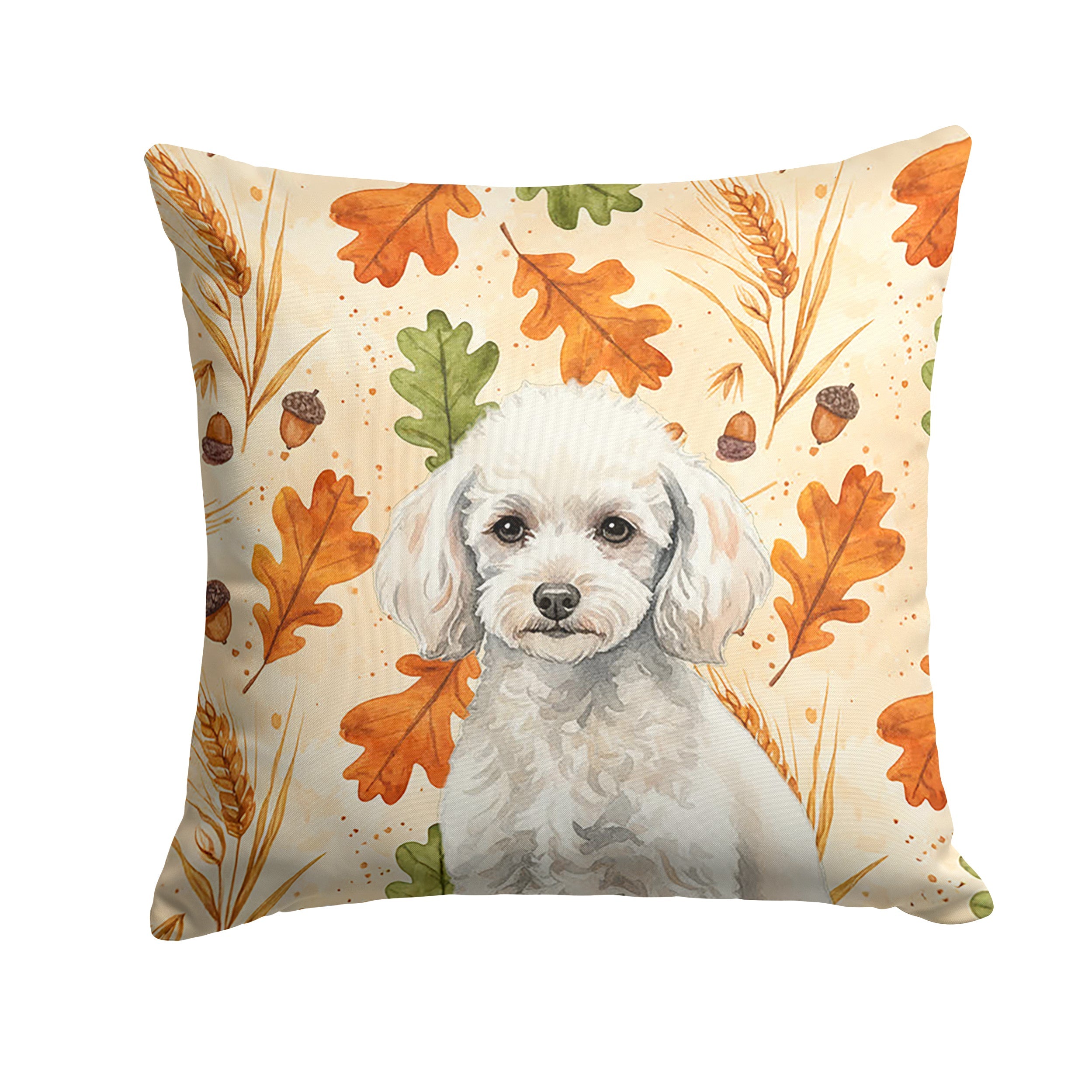 Miniature White Poodle Heirloom Fall Decorative Throw Pillow 18x18 Indoor Outdoor Accent Cushion, Fabric Cover with Insert for Sofa, Bed, Porch & Living Room