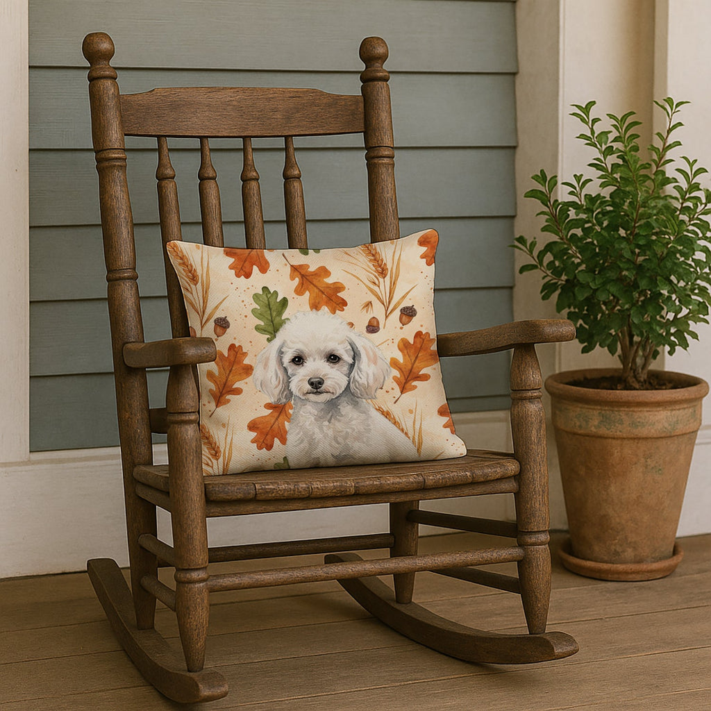 Miniature White Poodle Heirloom Fall Decorative Throw Pillow 18x18 Indoor Outdoor Accent Cushion, Fabric Cover with Insert for Sofa, Bed, Porch & Living Room