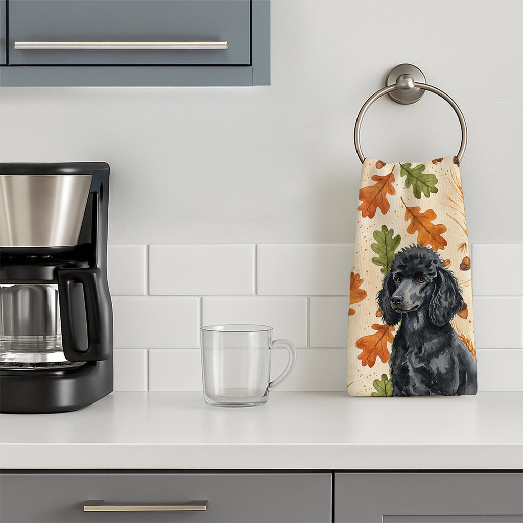 Standard Black Poodle Heirloom Fall Kitchen Towel Velour Plush Front and Cotton Loop Back Machine Washable