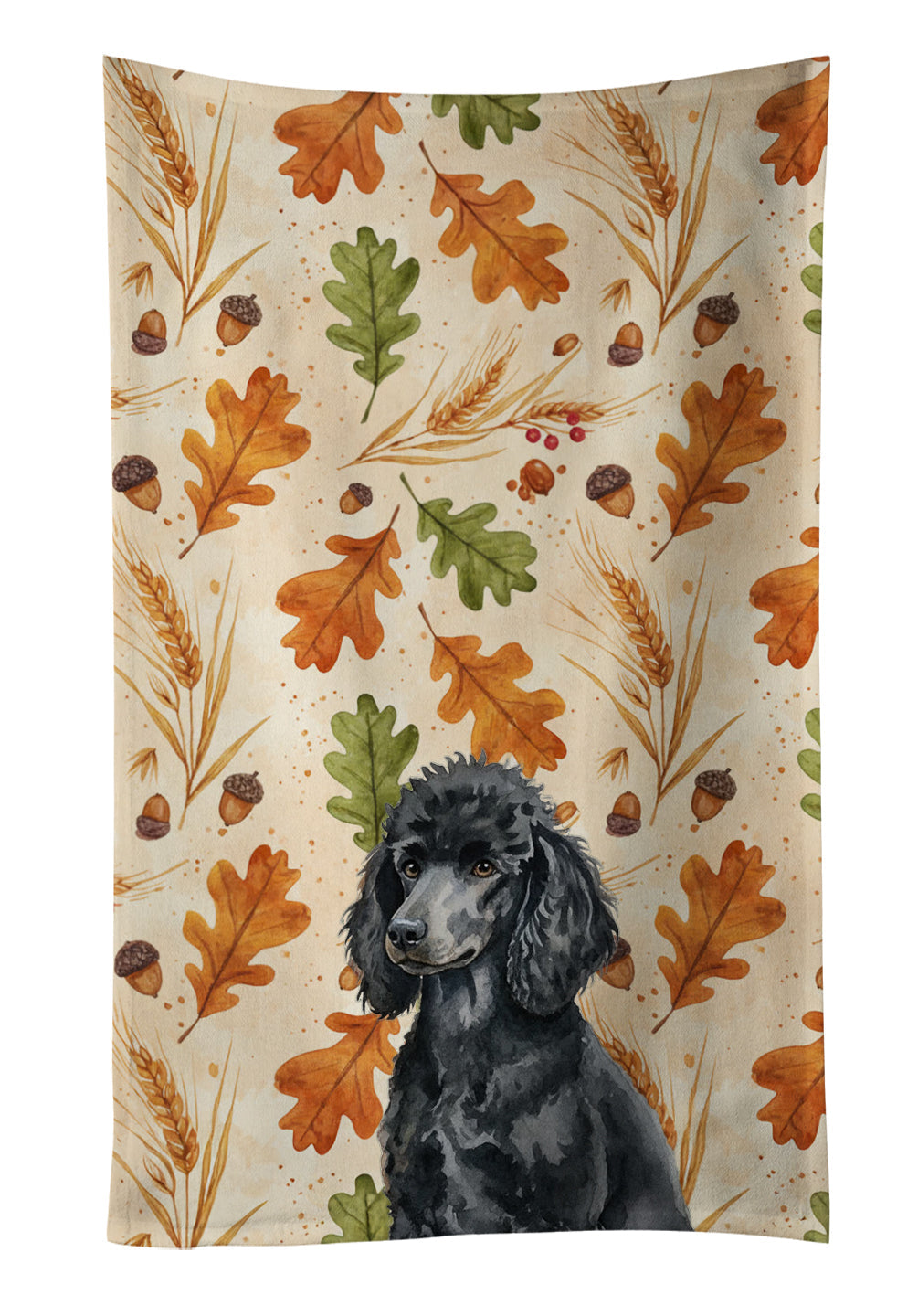 Standard Black Poodle Heirloom Fall Kitchen Towel Velour Plush Front and Cotton Loop Back Machine Washable